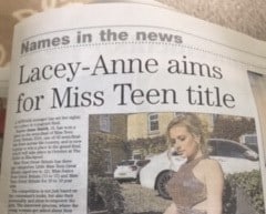 Miss Teen Great Britain contestant, Lacey-Anne, has featured in her local press!