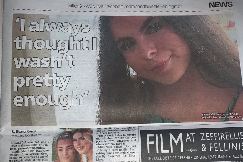 Miss Teen Cumbria, Caitlin, has featured in her local press!